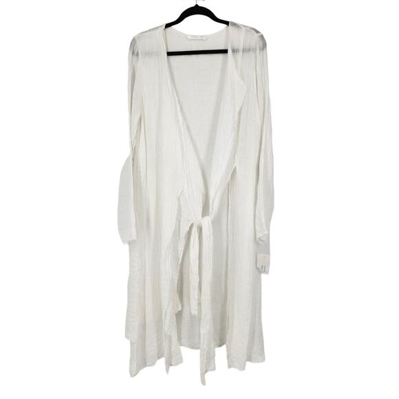 Luna Luz Lagenlook Minimalist Linen Open Front Long Duster with Tie Size Medium - Picture 1 of 4
